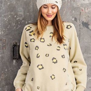 Leopard Print Washed Terry Sweatshirt